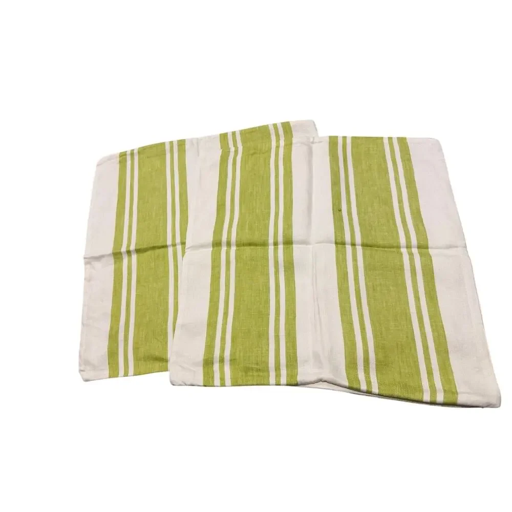 Pottery Barn Lime Green Stripe Linen Throw Pillow Cover Pair 18